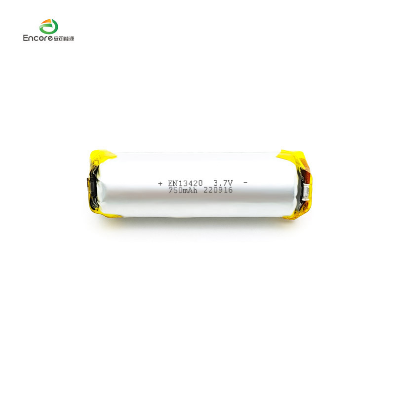 13420 750mAh sylindrisk 3,7v lipo-batteri